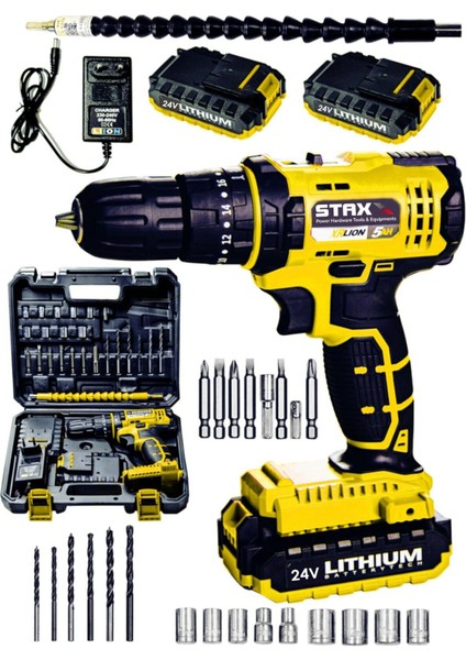 STX1069 24V Çift Akülü Şarjlı Vidalama Darbeli Matkap Çantalı Set + 24PARÇA Usta Seti