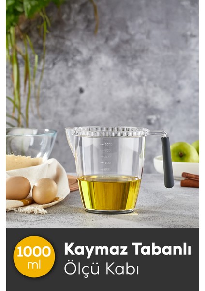 Akrilik Kaymaz Tabanlı Silikon Kulplu Ölçü Kabı 1 Litre