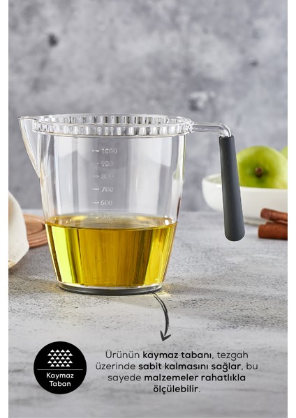 Akrilik Kaymaz Tabanlı Silikon Kulplu Ölçü Kabı 1 Litre fiyatları