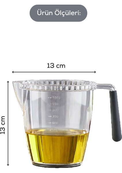 Akrilik Kaymaz Tabanlı Silikon Kulplu Ölçü Kabı 1 Litre modelleri