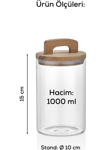 3lü 1000 ml Ahşap Kapaklı Tutacaklı Kavanoz