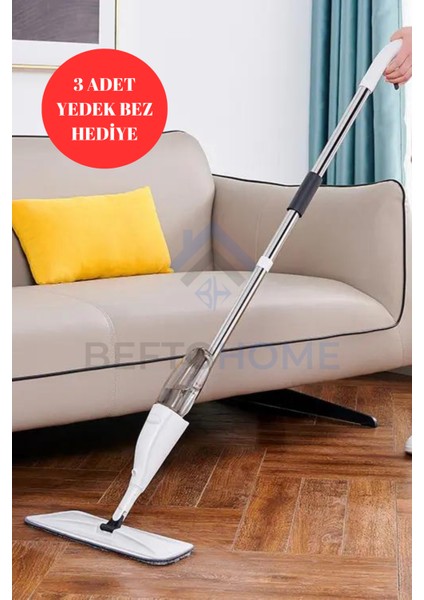 360 Derece Dönebilen Su Püskürtmeli Sprey Paspas, Spreyli Mop (3 Adet Yedek Bez Hediyeli)