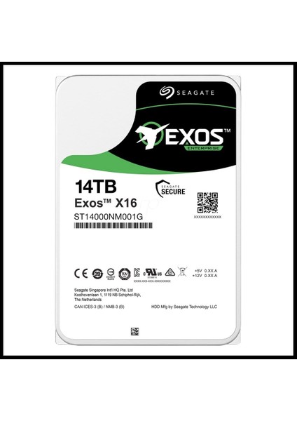 Exos X16, ST14000NM001G, 3.5 ", 14TB, 256MB, 7200 Rpm, 7/24 Enterprise, Data Center-Güvenlik-Nas-Server, HDD