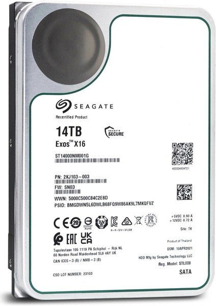 Exos X16, ST14000NM001G, 3.5 ", 14TB, 256MB, 7200 Rpm, 7/24 Enterprise, Data Center-Güvenlik-Nas-Server, HDD fiyatları