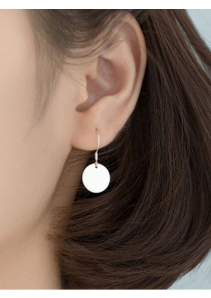 Kadın Sallantılı Plaka Pul Model 925 Ayar Gümüş Kancalı Küpe 12 mm