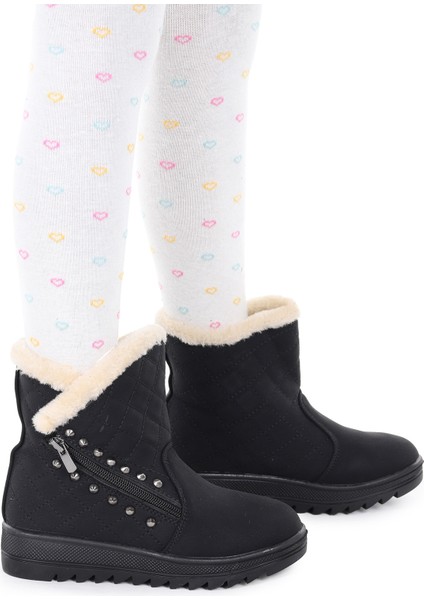 Hezan Fermuarlı Kız Çocuk Bot Ayakkabı Siyah - Bej fiyatları