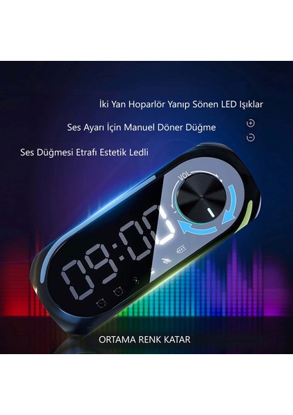 Bluetooth S8 Rgb LED Işıklı Dijital Saat Alarm Şarjlı Hoparlör Mp3 Fm Çok Fonksiyonlu Speaker fırsatları