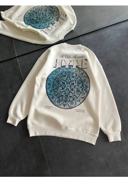 Kadın Üç Iplik Bisiklet Yaka Baskılı Sweatshirt - Beyaz