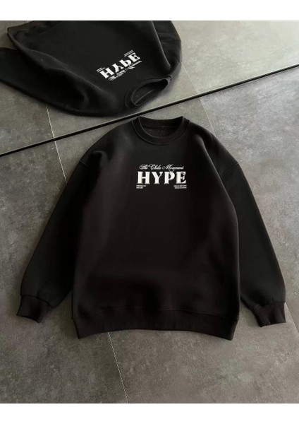 Kadın Üç Iplik Bisiklet Yaka Baskılı Sweatshirt - Siyah