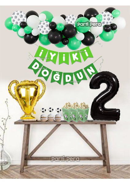 Futbol Temalı Balon Zincir Kupa Folyo Balon Siyah Rakam Folyo Balon Doğum Günü Balon Seti