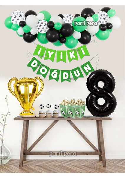 Parti Pera Futbol Temalı Balon Zincir Kupa Folyo Balon Siyah Rakam Folyo Balon Doğum Günü Balon Seti