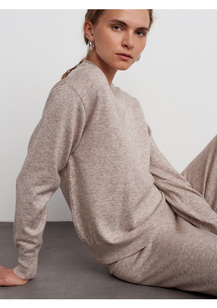 10633 Bisiklet Yaka Basic Triko Kazak-Vizon M.