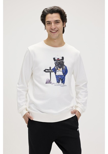 Panther Crewneck Off White Erkek Beyaz Bisiklet Yaka Sweatshirt