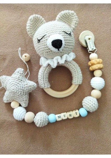Ayıcıklı Çıngırak&emzik Tutucu Amigurumi Örgü Oyuncak
