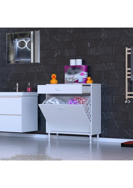 Modilayn Emir 75 x 88 x 32,5 cm 2 Göz Sepetli Kirli Çamaşır Banyo Dolabı Piratik Çok Foksiyonlu Düzenleyici Dolap