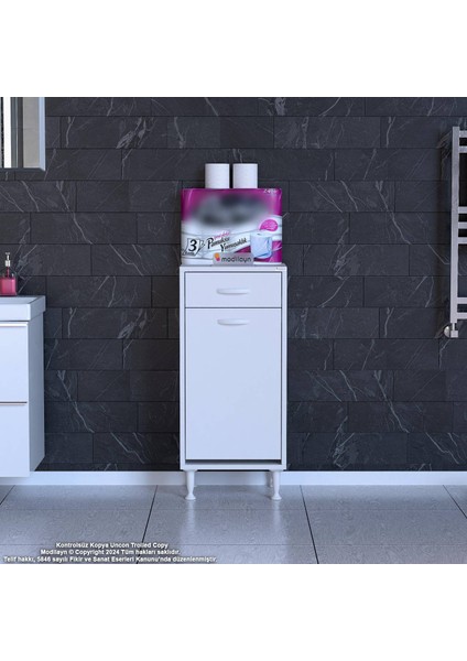 Modilayn Emir 40 x 88 x 32,5 cm 1 Göz Sepetli Kirli Çamaşır Banyo Dolabı Piratik Çok Foksiyonlu Düzenleyici Dolap