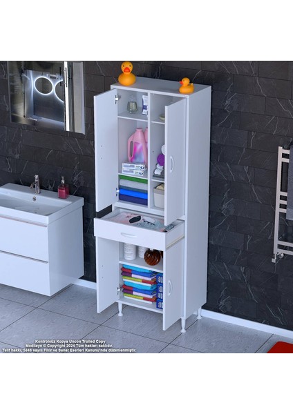 Yeni Afra 65 x 173 x 32,5 cm 1 Çekmece 4 Kapak 5 Raf 8 Bölme Çok Amaçlı Banyo & Mutfak Dolabı