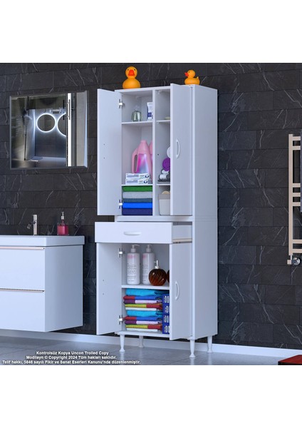 Yeni Afra 65 x 173 x 32,5 cm 1 Çekmece 4 Kapak 5 Raf 8 Bölme Çok Amaçlı Banyo & Mutfak Dolabı