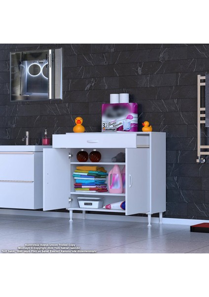 Modilayn Emir 90 x 88 x 32,5 cm 1 Çekmece 2 Kapak 2 Raf 3 Bölme Çok Amaçlı Banyo & Mutfak Dolabı 