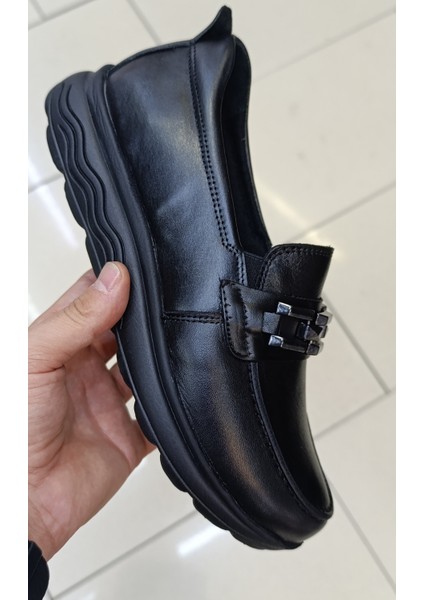 %100 Hakiki Deri 36-40 Siyah Bayan Loafer Model Günlük Mevsimlik Tam Ortopedik Ayakkabı