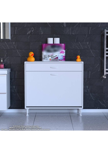 Modilayn Emir 100 x 88 x 32,5 cm 3 Göz Sepetli Kirli Çamaşır Banyo Dolabı Piratik Çok Foksiyonlu Düzenleyici Dolap