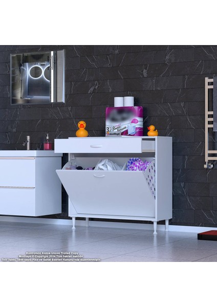 Modilayn Emir 100 x 88 x 32,5 cm 3 Göz Sepetli Kirli Çamaşır Banyo Dolabı Piratik Çok Foksiyonlu Düzenleyici Dolap