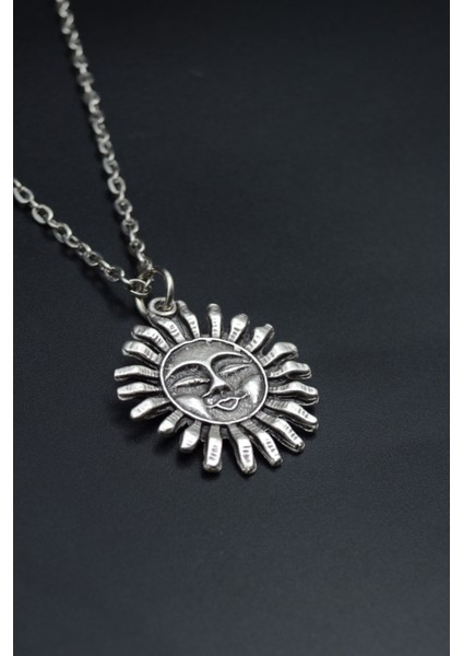 Gülen Surat Güneş Gümüş Kaplama Unisex Düz Zincir Kolye kod 899