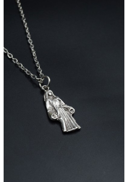 Minimal Meryem Ana Gümüş Kaplama Unisex Düz Zincir Kolye kod 908