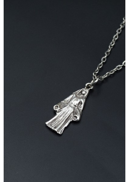 Minimal Meryem Ana Gümüş Kaplama Unisex Düz Zincir Kolye kod 908 modelleri