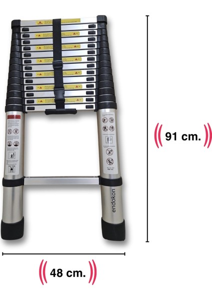 440 cm. - 15  Basamaklı Teleskobik / Teleskopik Merdiven - I Tipi Uzayan Merdiven