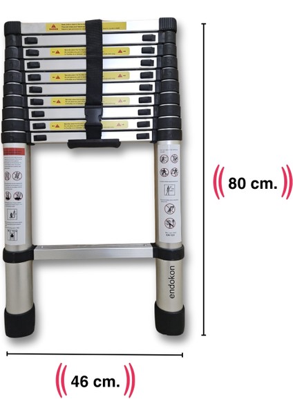 320 cm. - 11  Basamaklı Teleskobik / Teleskopik Merdiven - I Tipi Uzayan