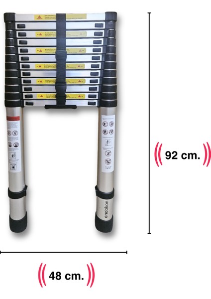 500 cm. - 13  Basamaklı Teleskobik / Teleskopik Merdiven - I Tipi Uzayan Merdiven