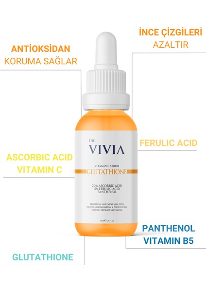 Leke Karşıtı Aydınlatıcı C Vitamini Serum Glutatyon %20 Askorbik Asit %5 Ferulik Asit 30 ml