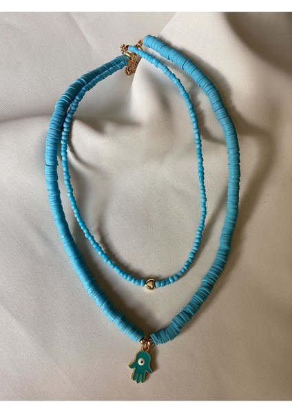 Fimo Boncuk Mavi Renk Set Kadın Kolye