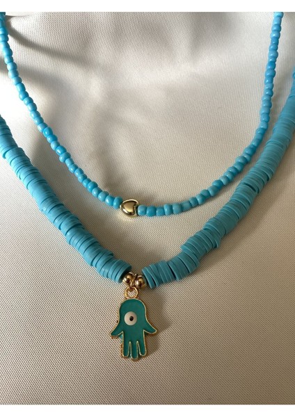 Fimo Boncuk Mavi Renk Set Kadın Kolye modelleri