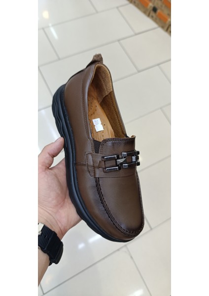 %100 Hakiki Deri 36-40 Ceviz Kahve Bayan Loafer Model Günlük Mevsimlik Tam Ortopedik Ayakkabı
