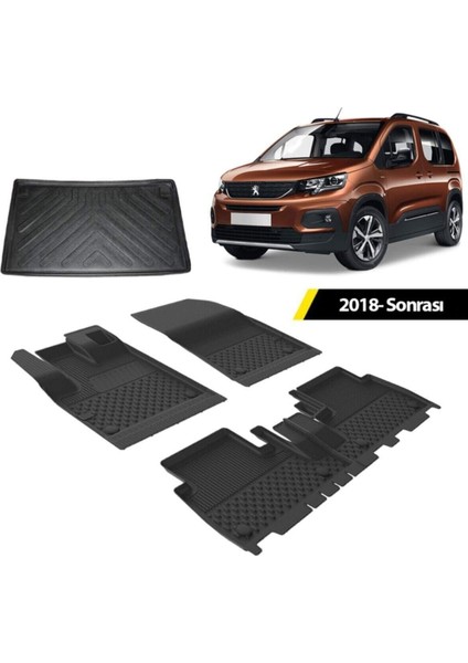 Peugeot Rifter 2019+ 4.5D Sahler Paspas 3D Bagaj Havuzu Rizline Siyah