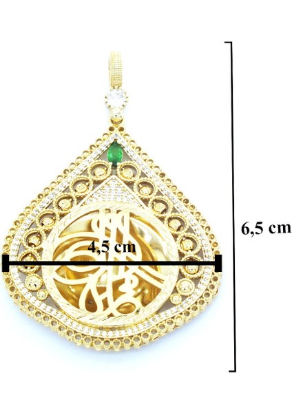 Altın Kaplama Yeşil Zirkon Taşlı Tuğralı Kadın Kolye Ucu TGR-488