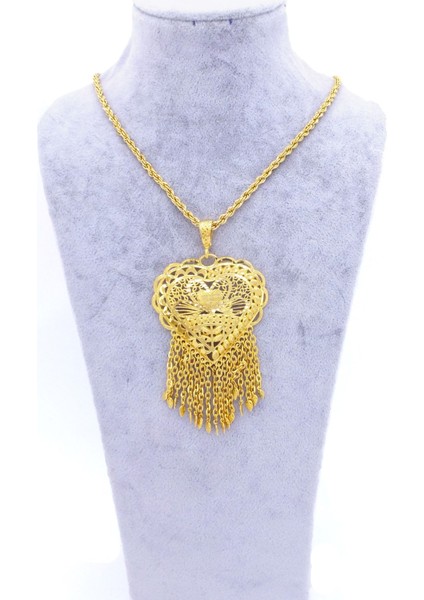 Altın Kaplama Hint Model Kalpli Kadın Kolye 45 cm KLY-283