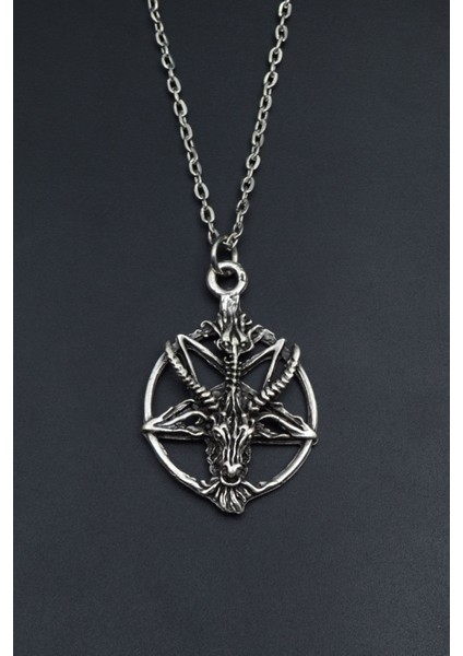 Pentagram Yıldızı Keçi Kafası Gümüş Kaplama Unisex Düz Zincir Kolye kod 831 fiyatları