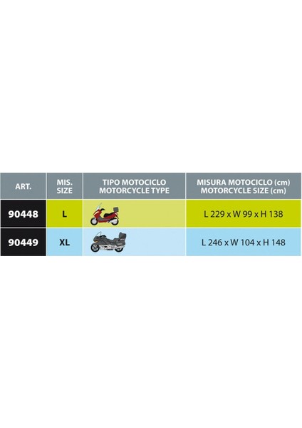 Optima Plus Öncam ve Arka Çantalı Motosikletler İçin Large Astarlı Branda Çantalı 229*99*138cm 90448 modelleri