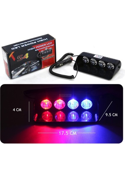 Flaş Led Çakar 8W Kırmızı-Mavi 8 Fonksiyonlu / LAPA173