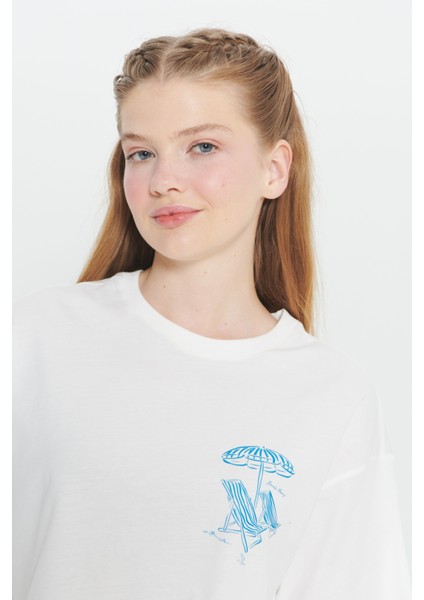 Oversize Fit Bol Kesim %100 Pamuk Bisiklet Yaka Baskılı Crop Tişört fırsatları