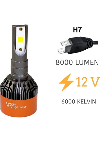 Led Far Ampulü Beyaz 48W 12V 8000LM H7 / LAAM90