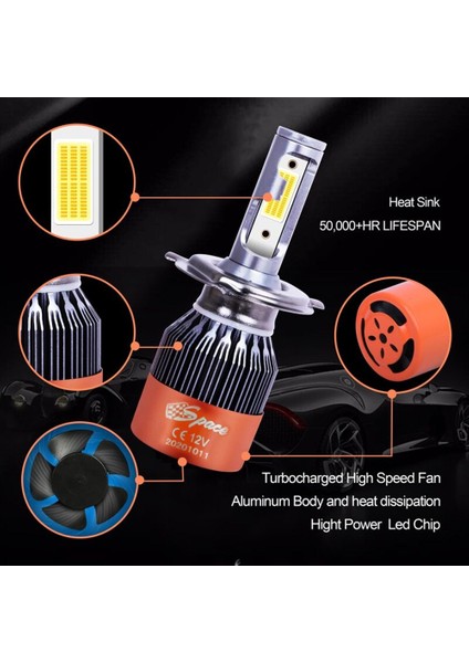 Led Far Ampulü Beyaz 48W 12V 8000LM H7 / LAAM90