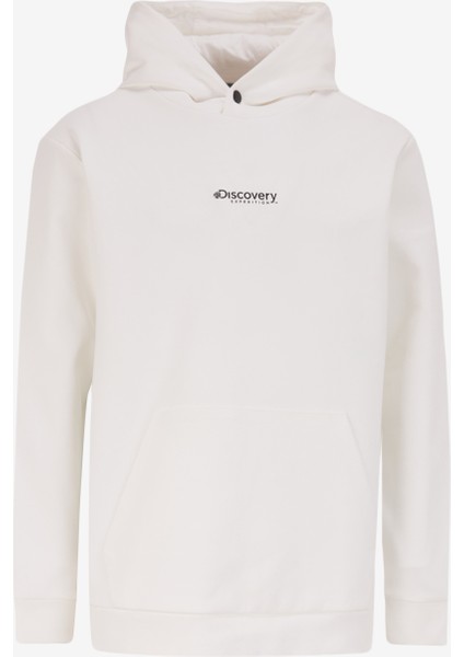 Kırık Beyaz Erkek Kapüşon Yaka Relaxed Fit Baskılı Sweatshirt D4WM-SWT3207