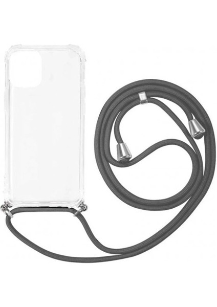 iPhone 8 Boyun Askılı Şeffaf Tank Kılıf Gri