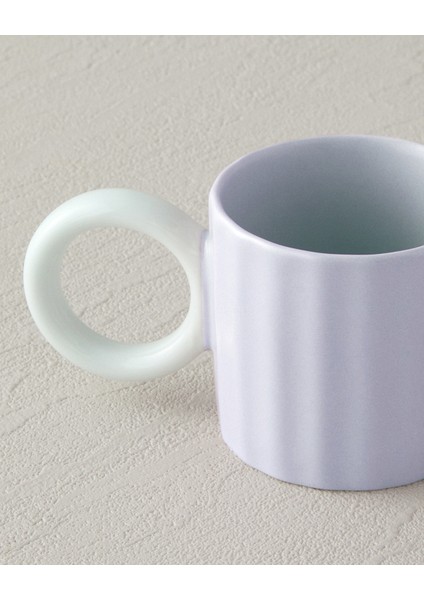 Angled New Bone China Kahve Fincan Takımı Lila