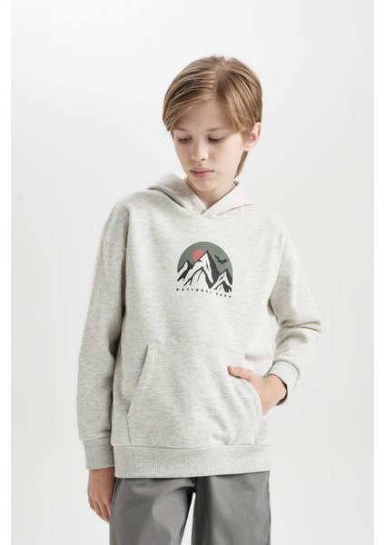 Erkek Çocuk Oversize Geniş Kalıp Baskılı Kapüşonlu Sweatshirt D5387A824WN