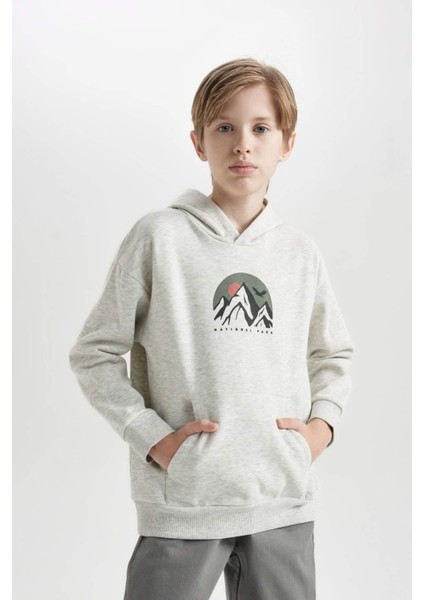 Erkek Çocuk Oversize Geniş Kalıp Baskılı Kapüşonlu Sweatshirt D5387A824WN modelleri